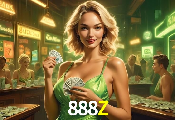 Una escena digital vívida inspirada en casino con 888Z mostrado prominentemente, luces brillantes, fichas, cartas y acentos dorados.