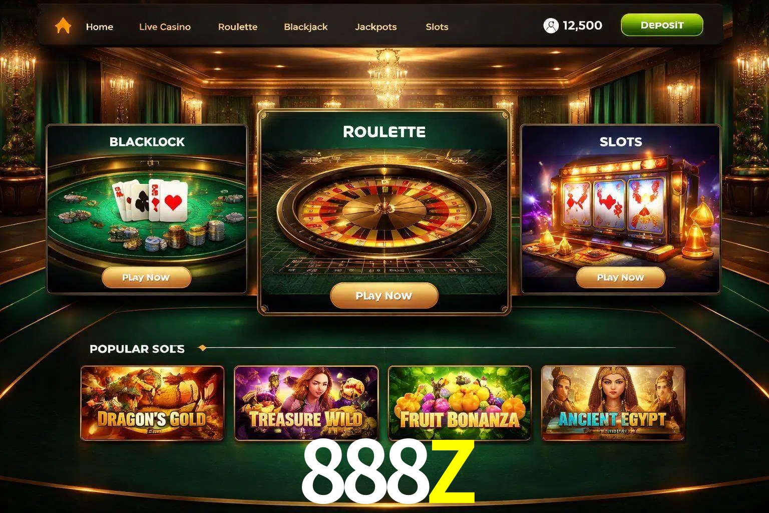 Vista de la plataforma 888Z Casino mostrando categorías organizadas de juegos en línea